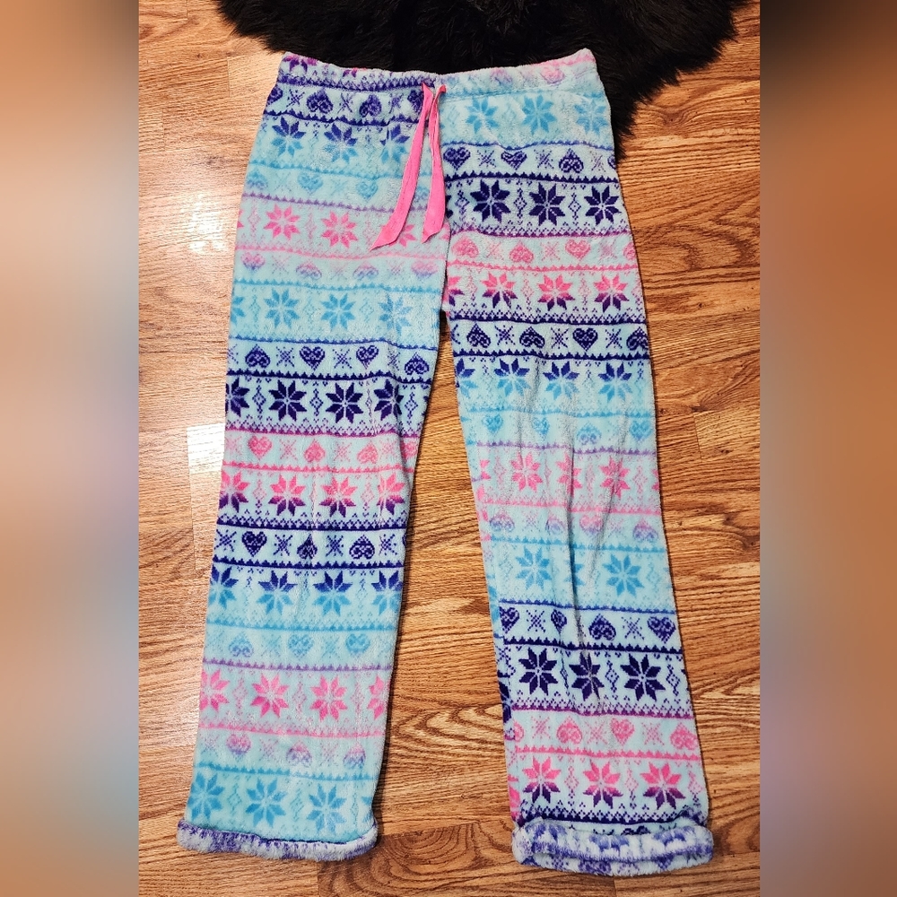 Fleece Pajama Pants Women's Size L Blue, Pink and Purple pajamas